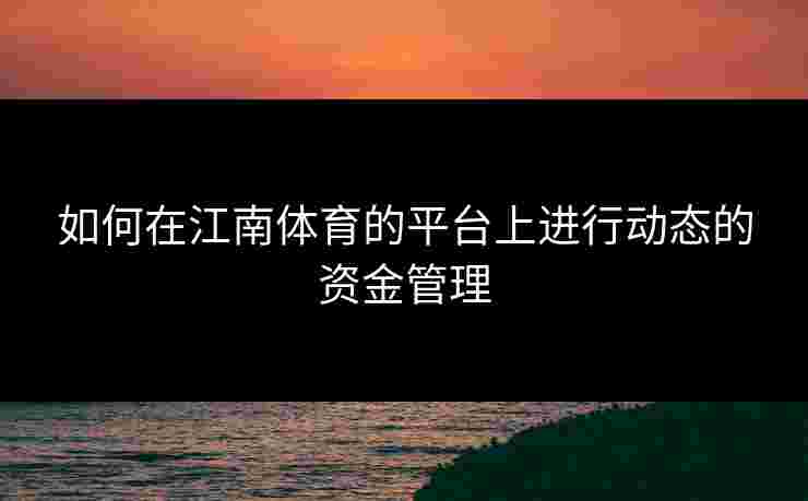 如何在江南体育的平台上进行动态的资金管理
